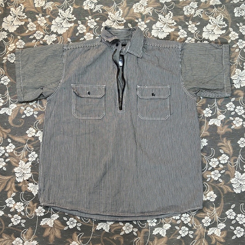 Key Striped 1/4 Zip Work Shirt Men’s MR Short Sleeve Pockets Workwear Chore